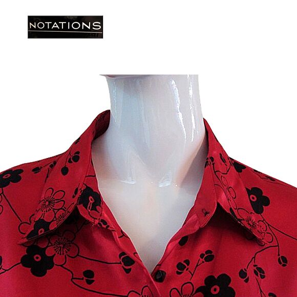 NOTATIONS NWOT Old Money Floral Satin Collared Button-Down Shirt S - Picture 8 of 12